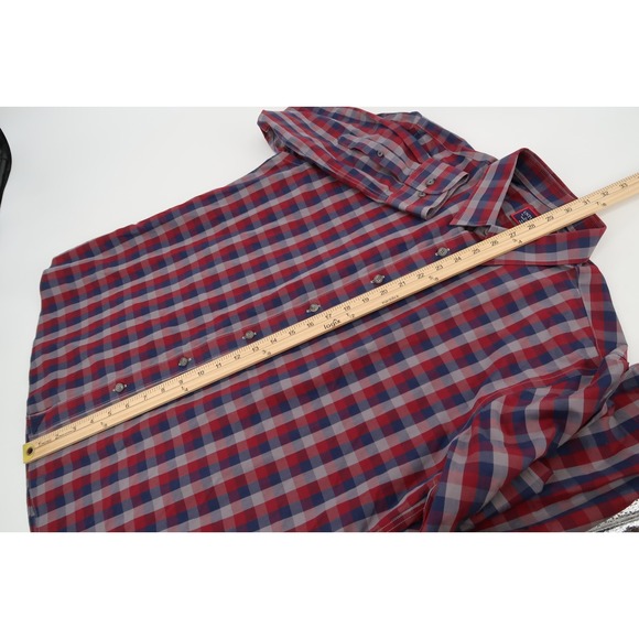 UNTUCKit Mens XL Slim Red Navy Checks Gingham Button Front Wrinkle Free Shirt - Picture 8 of 10